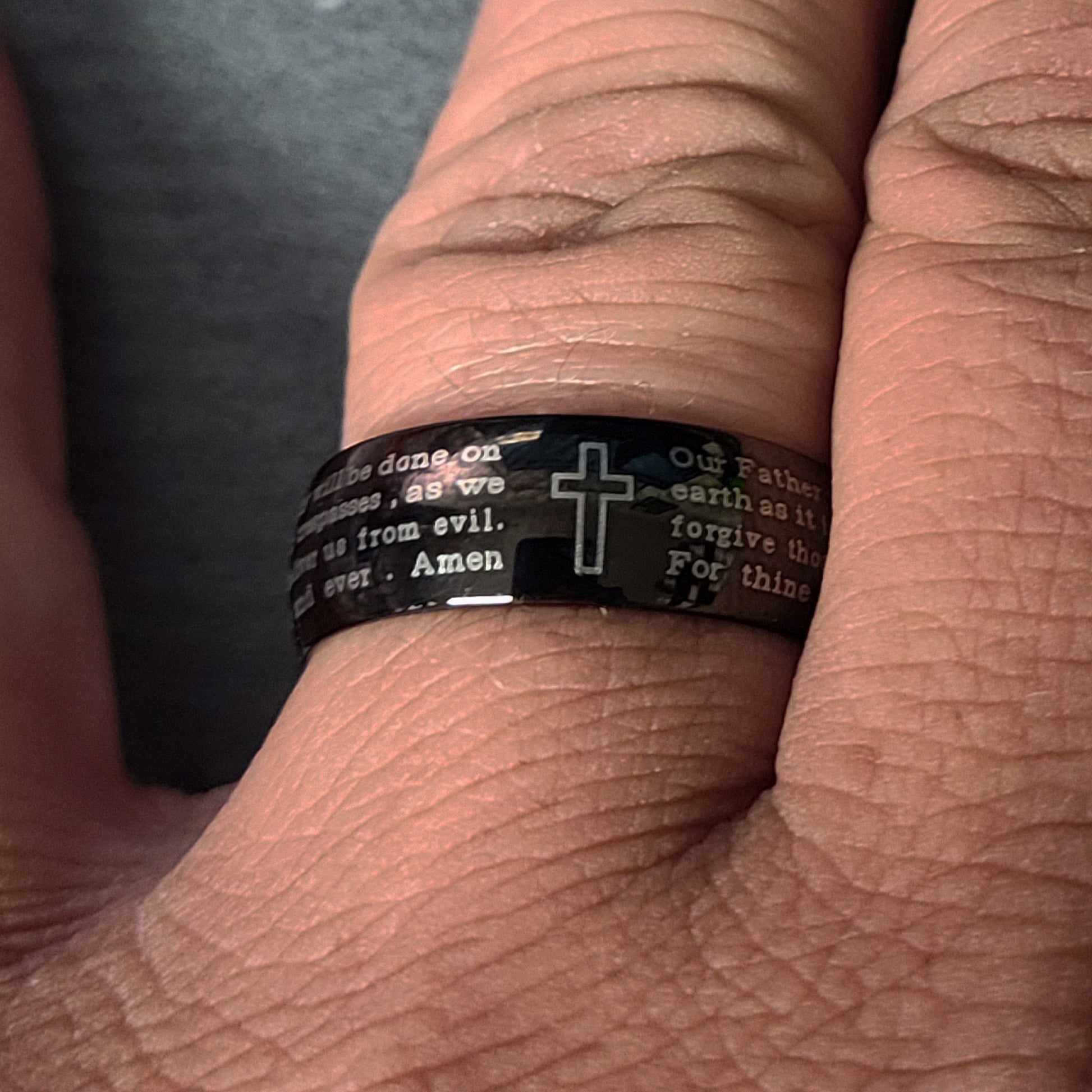ThinkEngraved Prayer Ring Personalized Christian Cross and Lord's Prayer Ring Engraved Promise Ring