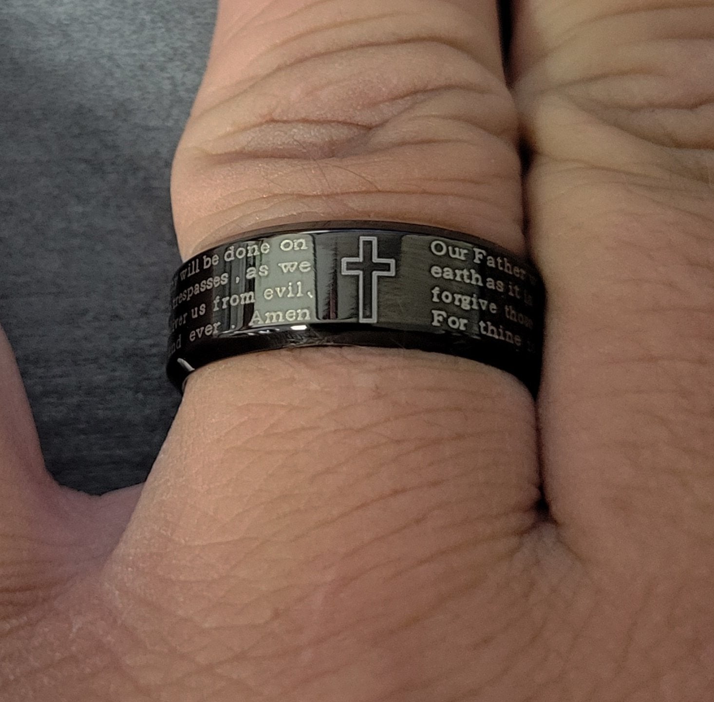 ThinkEngraved Prayer Ring Personalized Men's Black Christian Cross Prayer Promise Ring - Engraved Prayer Ring
