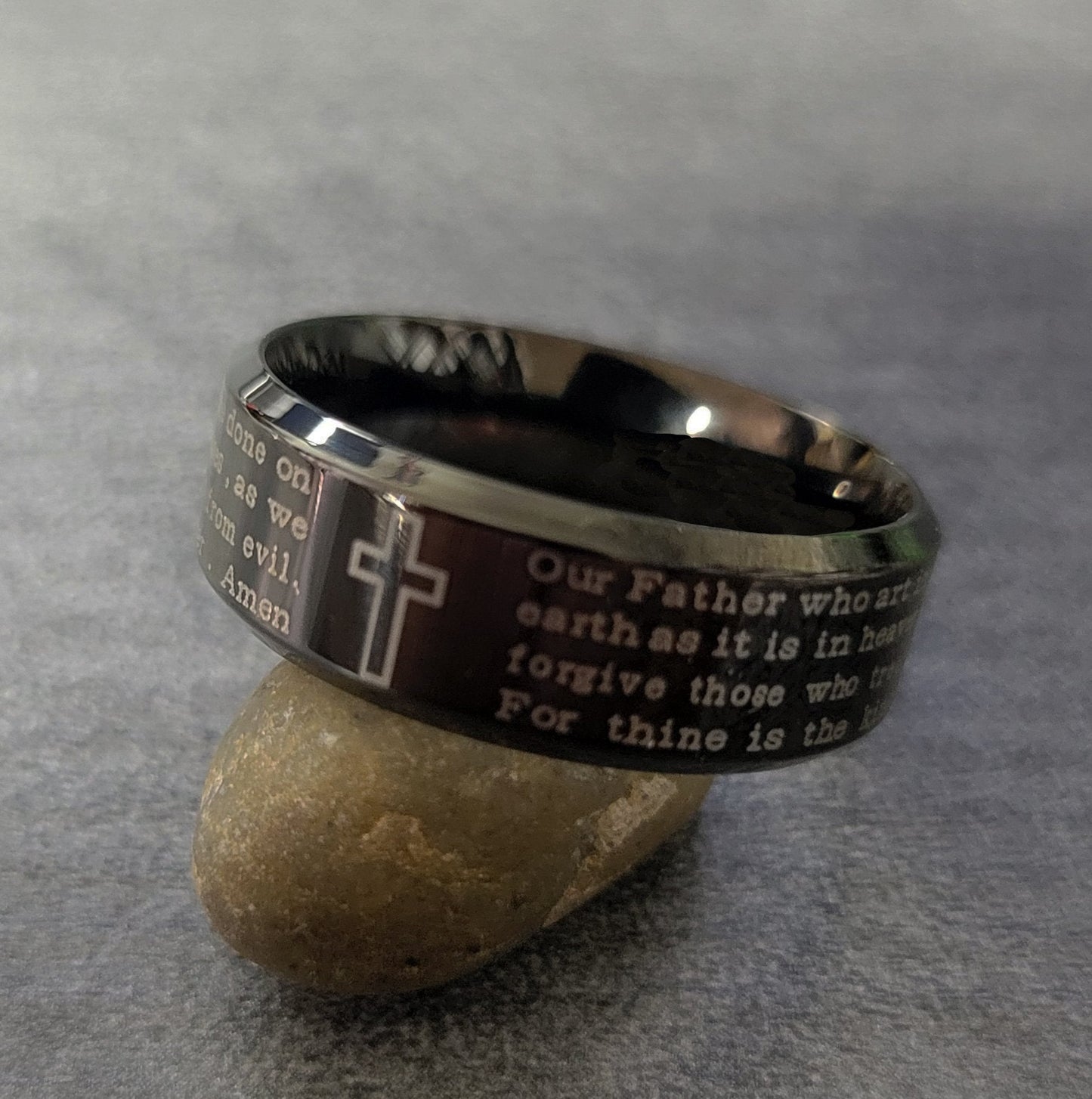 ThinkEngraved Prayer Ring Personalized Men's Black Christian Cross Prayer Promise Ring - Engraved Prayer Ring