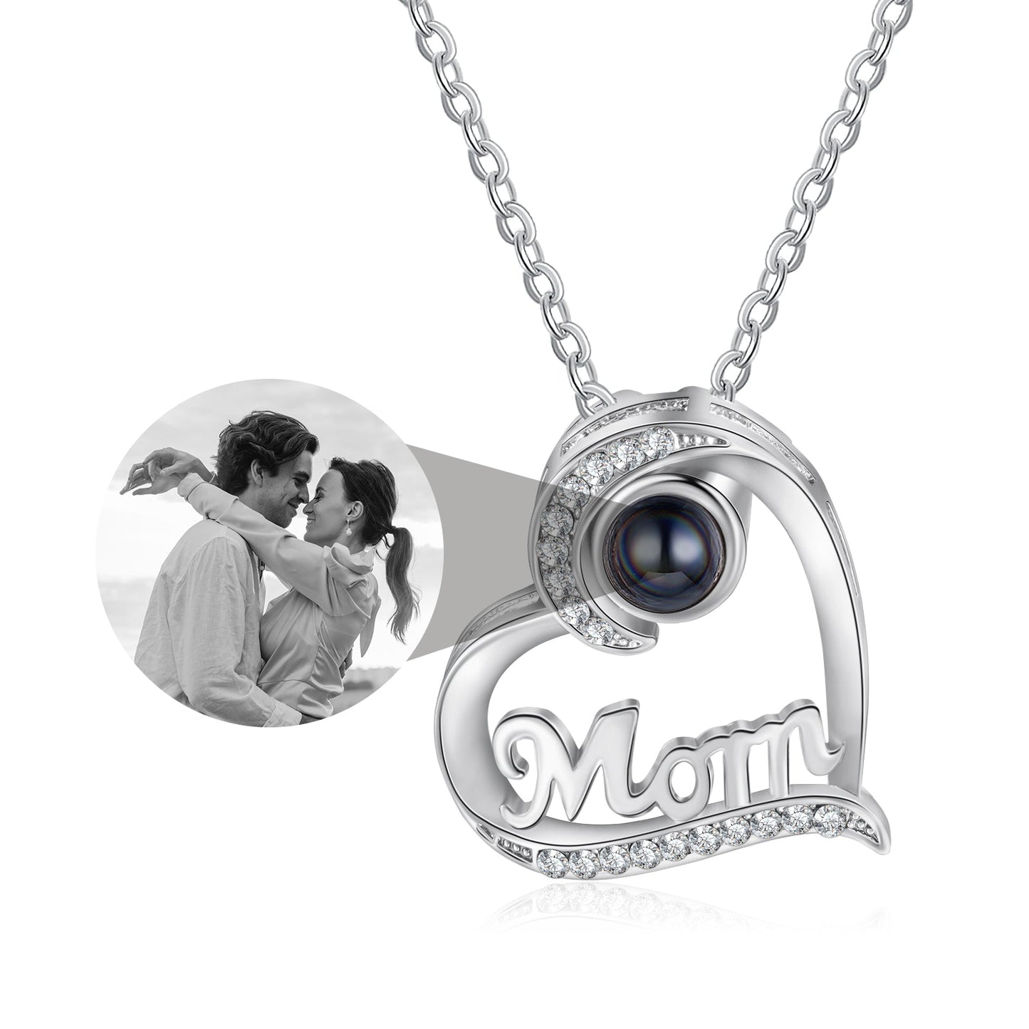 ThinkEngraved Projection necklace Black and White Photo Custom Mom Heart Photo Projection Necklace - Color or Black and White