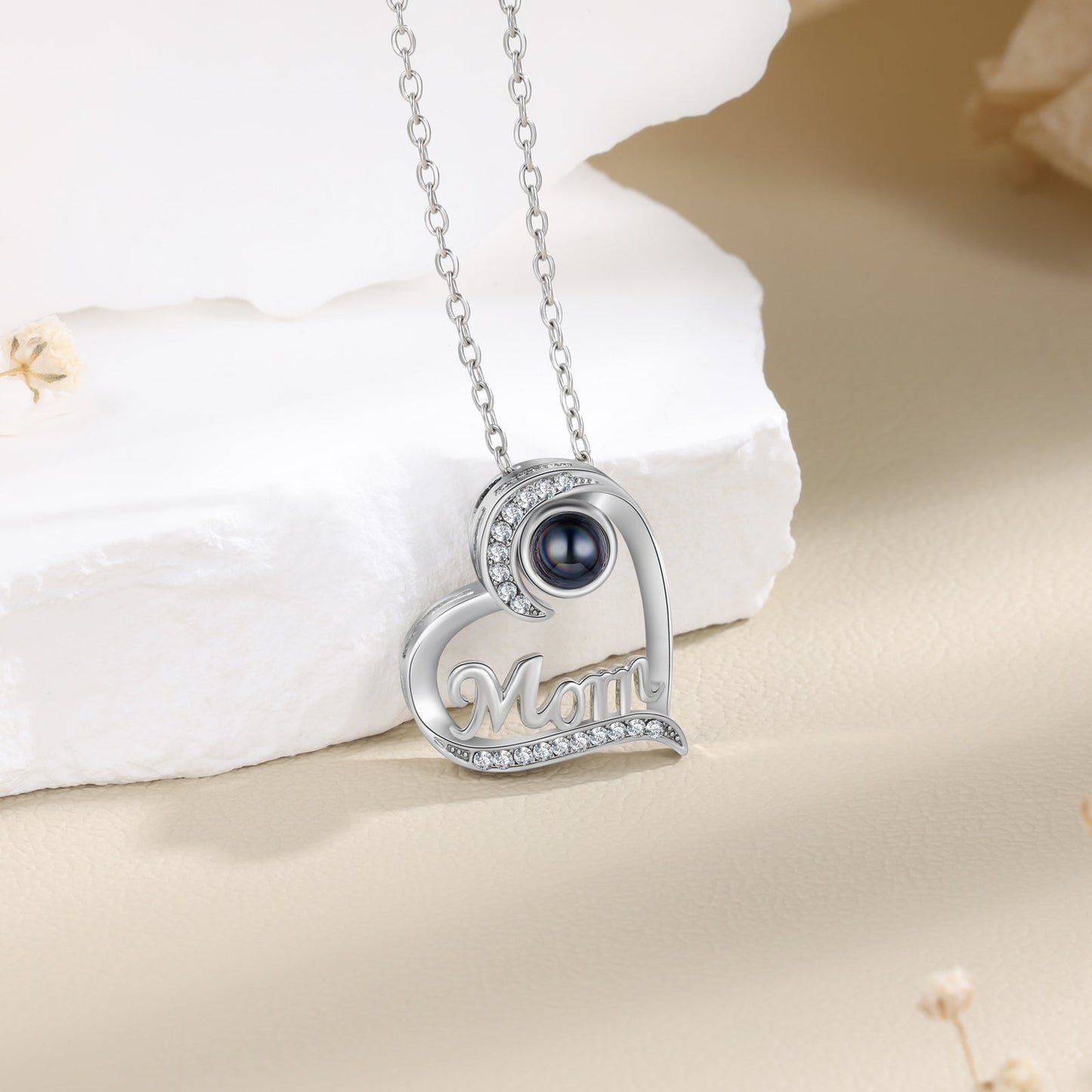 ThinkEngraved Projection necklace Custom Mom Heart Photo Projection Necklace - Color or Black and White