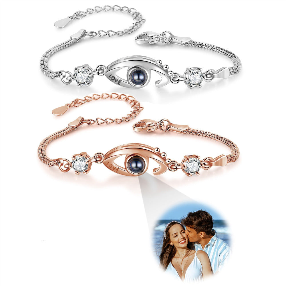 ThinkEngraved Projection necklace Custom Seeing Eye Photo Projection Bracelet - Color or Black and White