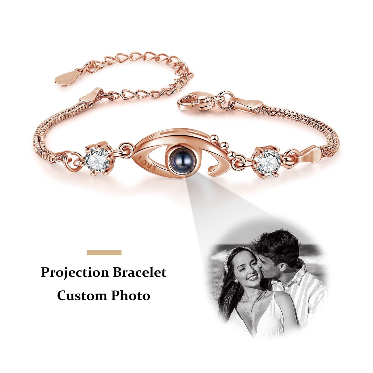 ThinkEngraved Projection necklace Custom Seeing Eye Photo Projection Bracelet - Color or Black and White