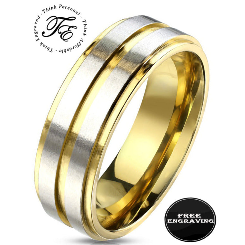 ThinkEngraved Promise Ring 5 Custom Engraved Men's Gold and Silver Promise Ring - Personalized Handwriting Ring