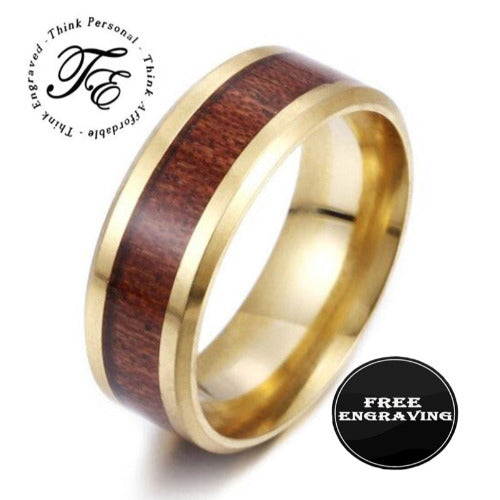 ThinkEngraved Promise Ring 6 Personalized Men's Gold Promise Ring With Hardwood Wood Inlay