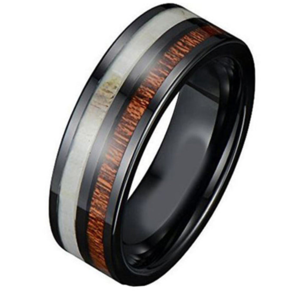 ThinkEngraved Promise Ring 8 Personalized Men's Promise Ring - Wood and Deer Antler Inlay Real Tungsten