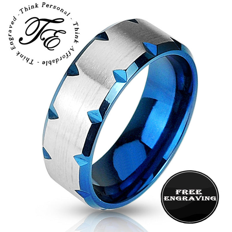 ThinkEngraved Promise Ring 9 Personalized Men's Gold Notched Wedding Ring - Engraved Handwriting Wedding Ring