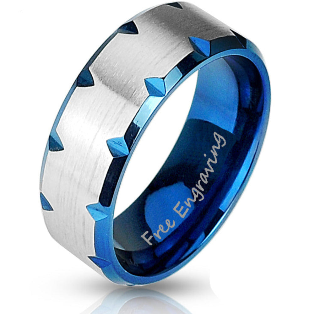 ThinkEngraved Promise Ring 9 Personalized Men's Gold Notched Wedding Ring - Engraved Handwriting Wedding Ring