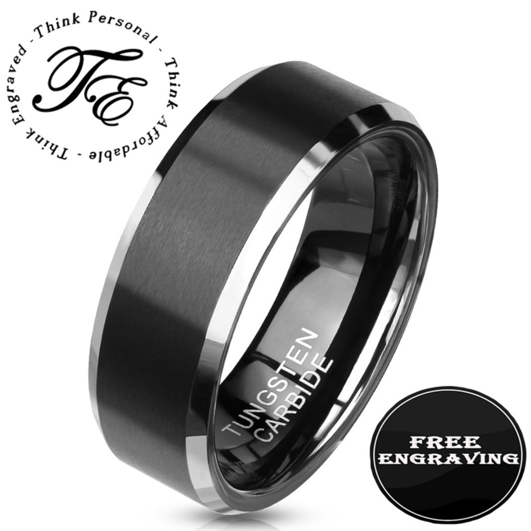 ThinkEngraved Promise Ring 9 Personalized Men's Matte Black Tungsten Promise Ring - Engraved Promise Ring