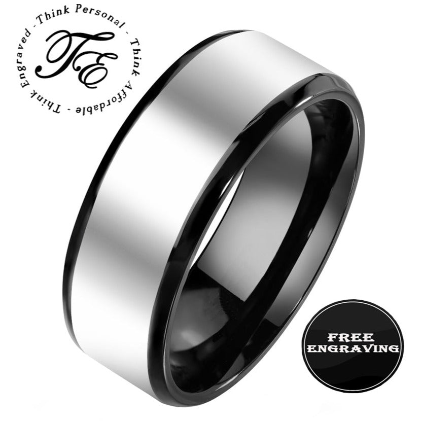 ThinkEngraved Promise Ring 9 Personalized Men's Silver and Black Promise Ring - Engraved Handwriting Ring