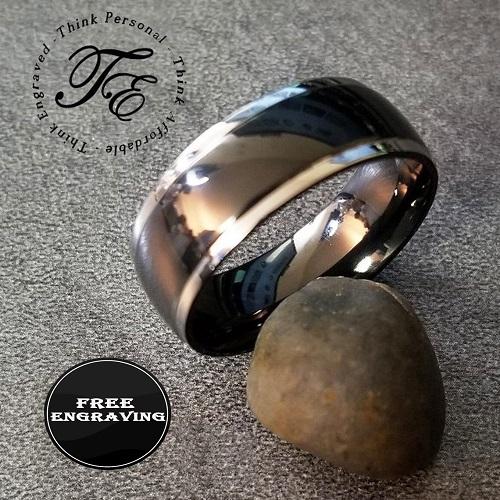 ThinkEngraved Promise Ring 9 Personalized Men's Titanium Wedding Band - Black With Silver Beveled Edges
