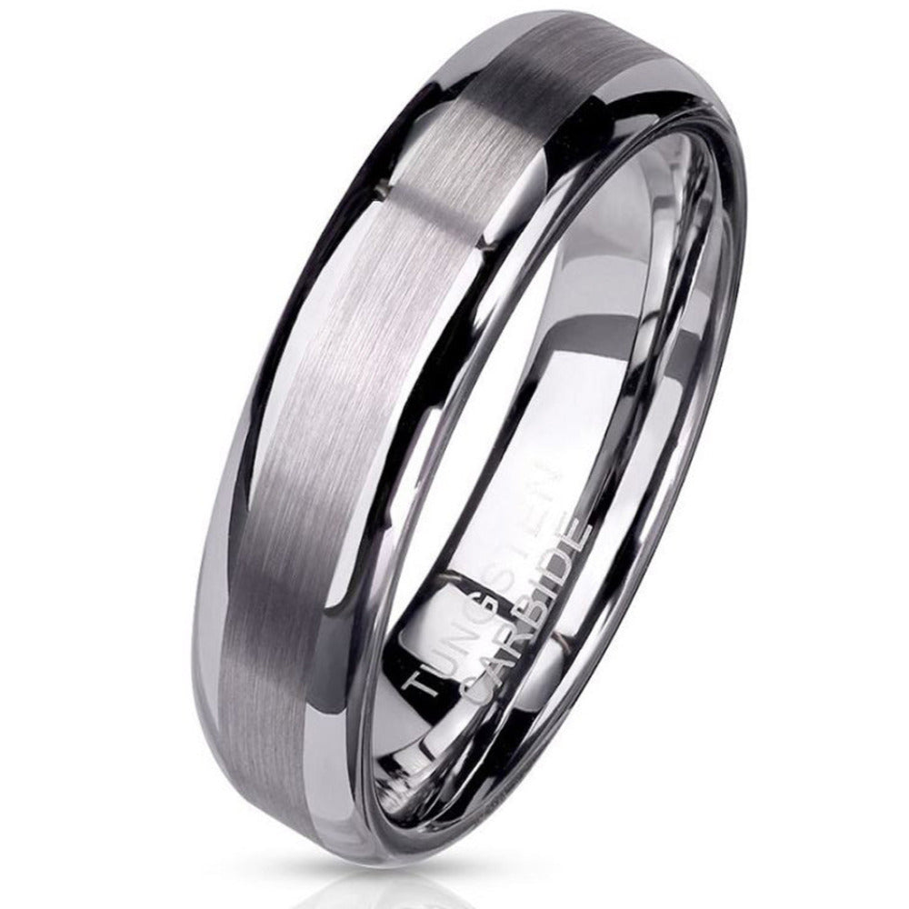 ThinkEngraved Promise Ring 9 Personalized Men's Tungsten Promise Ring - Brushed Steel Outer Band