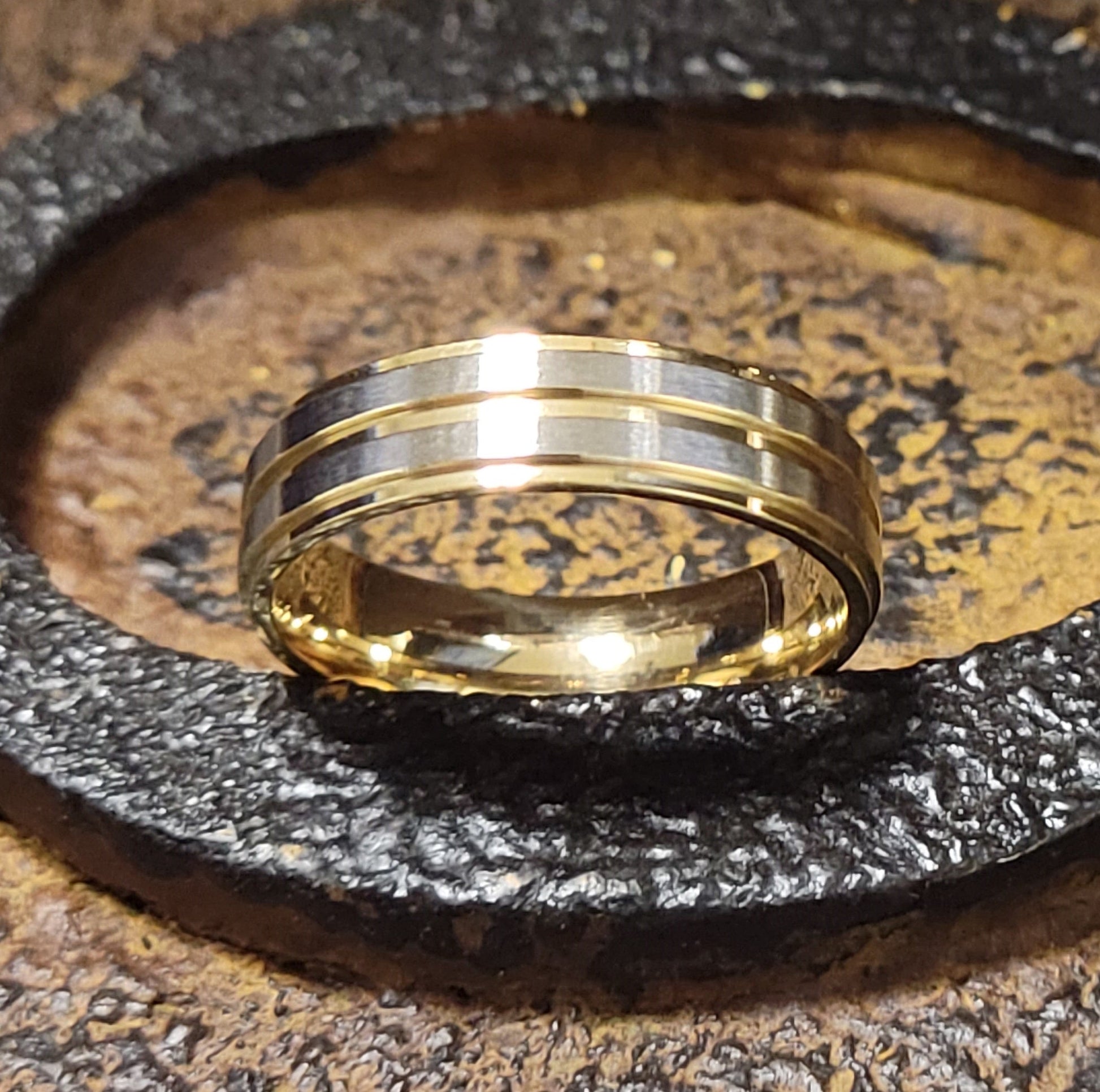 ThinkEngraved Promise Ring Custom Engraved Men's Gold and Silver Promise Ring - Personalized Handwriting Ring