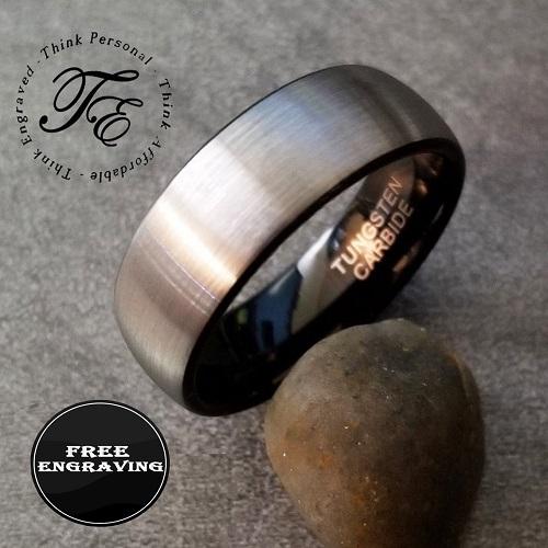 ThinkEngraved Promise Ring Custom Engraved Men's Tungsten Brushed Steel Promise Ring - Personalized Handwriting