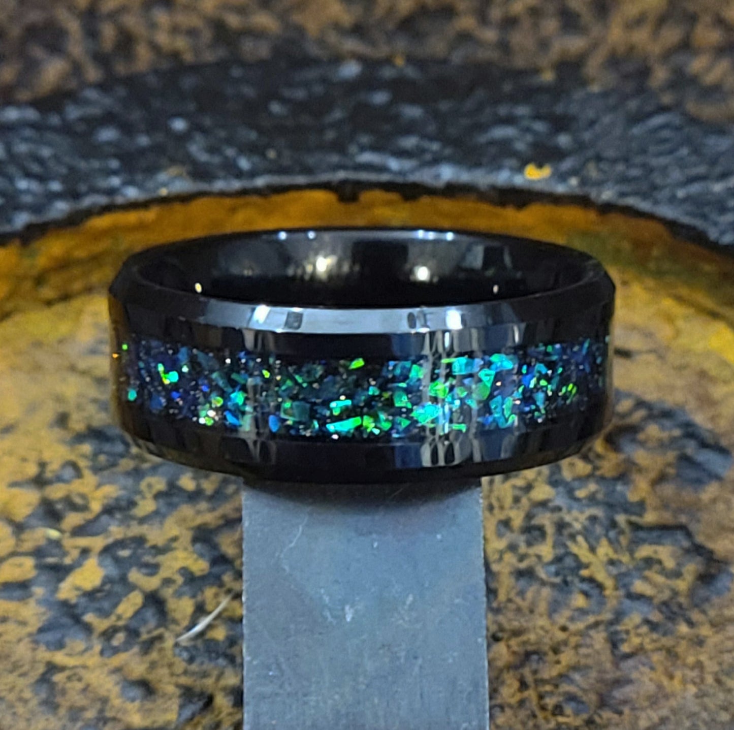 ThinkEngraved Promise Ring Men's Personalized Galaxy Opal Promise Ring - Men's Opal Tungsten Promise Ring