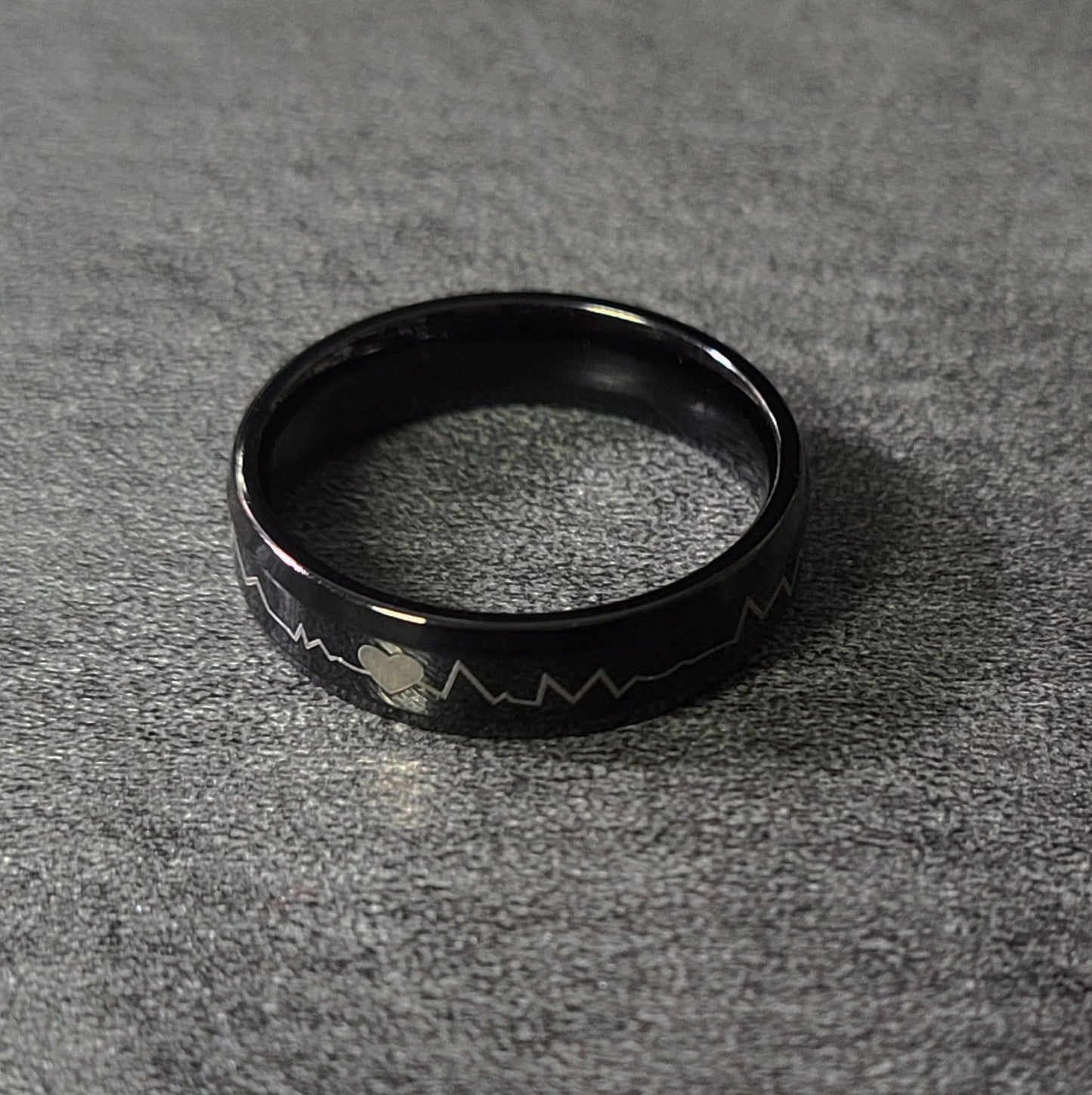 ThinkEngraved Promise Ring Personalized Men's Black Heartbeat Promise Ring - Engraved Handwriting Ring