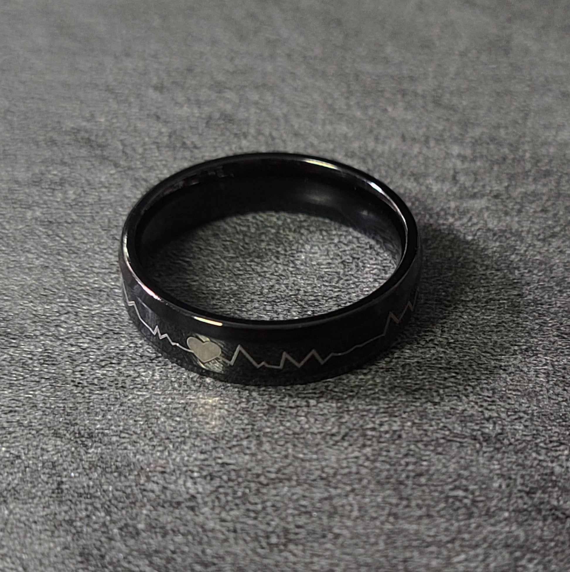 ThinkEngraved Promise Ring Personalized Men's Black Heartbeat Promise Ring - Engraved Handwriting Ring