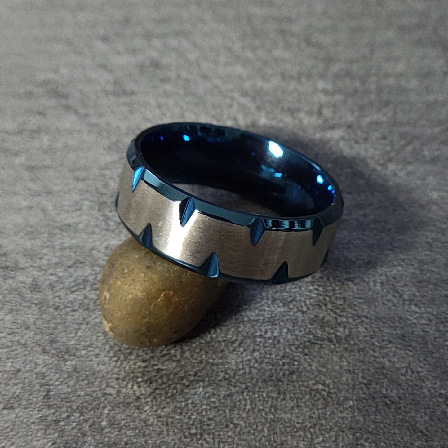 ThinkEngraved Promise Ring Personalized Men's Gold Notched Wedding Ring - Engraved Handwriting Wedding Ring