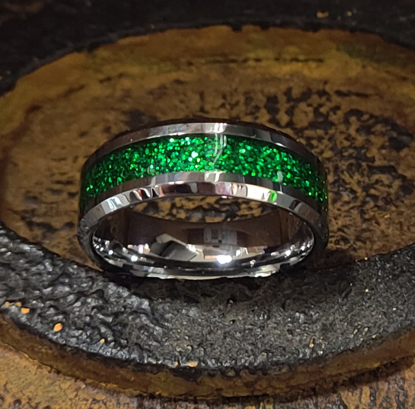 ThinkEngraved Promise Ring Personalized Men's Green Emerald Galaxy Tungsten Promise Ring or Wedding Ring