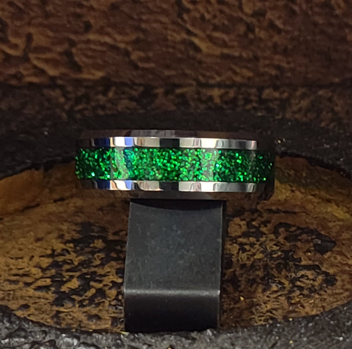 ThinkEngraved Promise Ring Personalized Men's Green Emerald Galaxy Tungsten Promise Ring or Wedding Ring