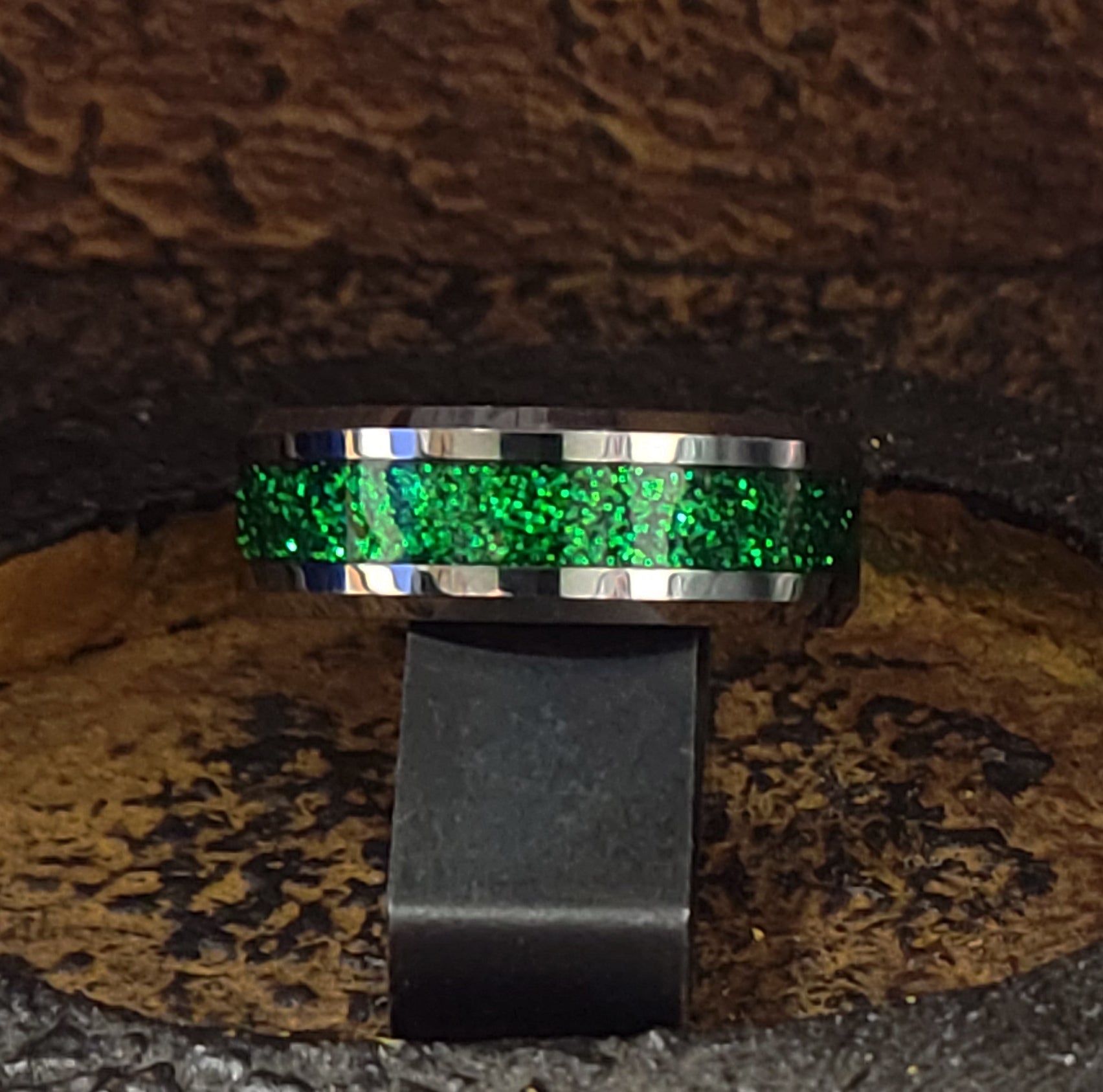 ThinkEngraved Promise Ring Personalized Men's Green Emerald Galaxy Tungsten Promise Ring or Wedding Ring