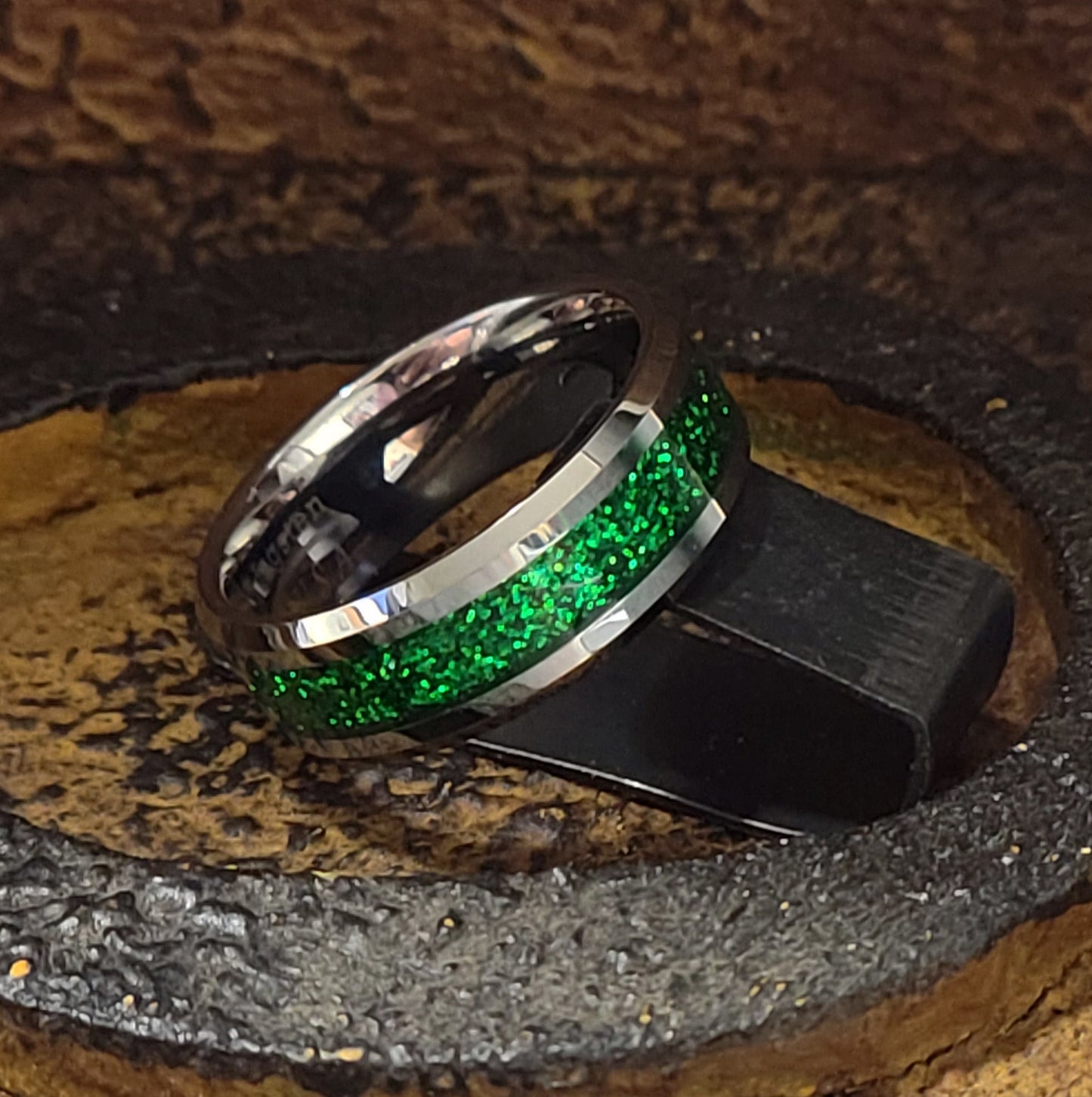 ThinkEngraved Promise Ring Personalized Men's Green Emerald Galaxy Tungsten Promise Ring or Wedding Ring