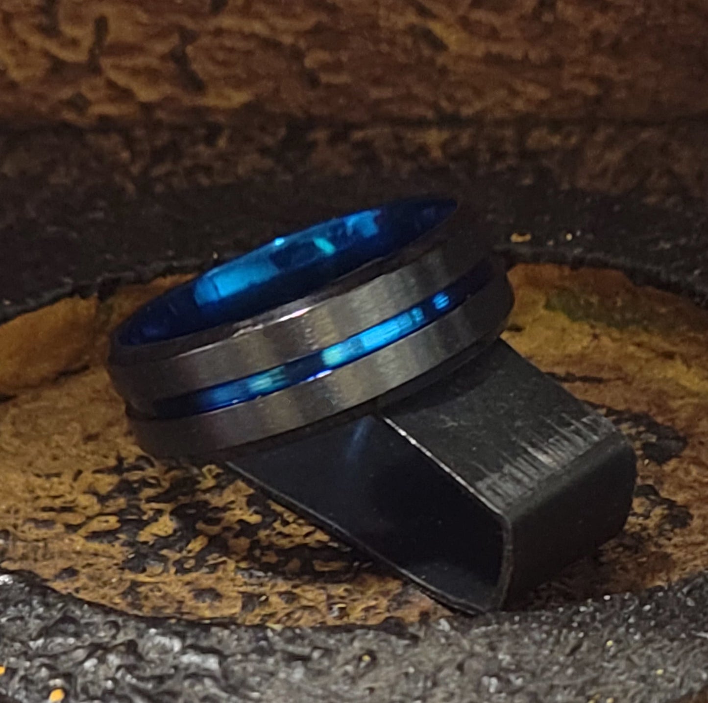 ThinkEngraved Promise Ring Personalized Men's Matte Black Promise Ring - Blue Line Groove