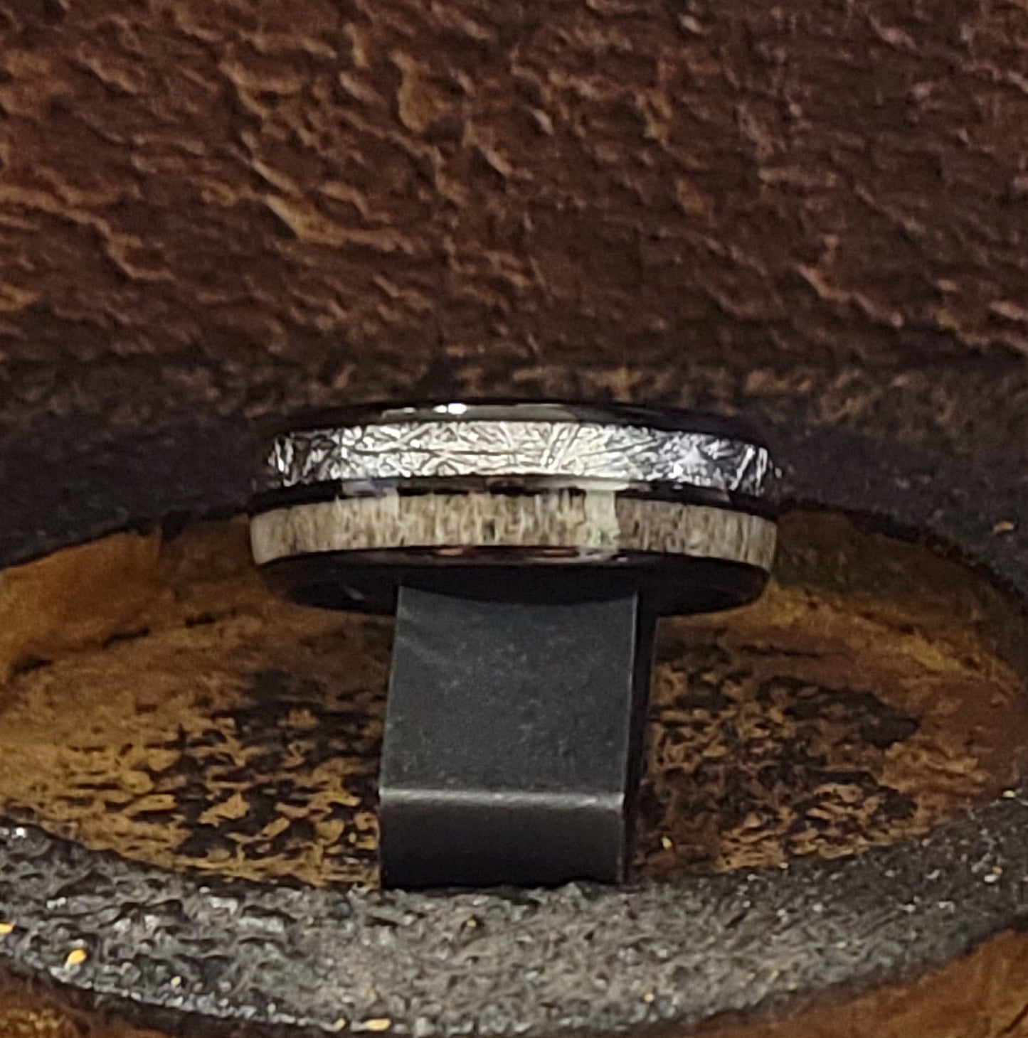 ThinkEngraved Promise Ring Personalized Men's Meteor and Antler Black Tungsten Promise Ring - Handwriting Ring
