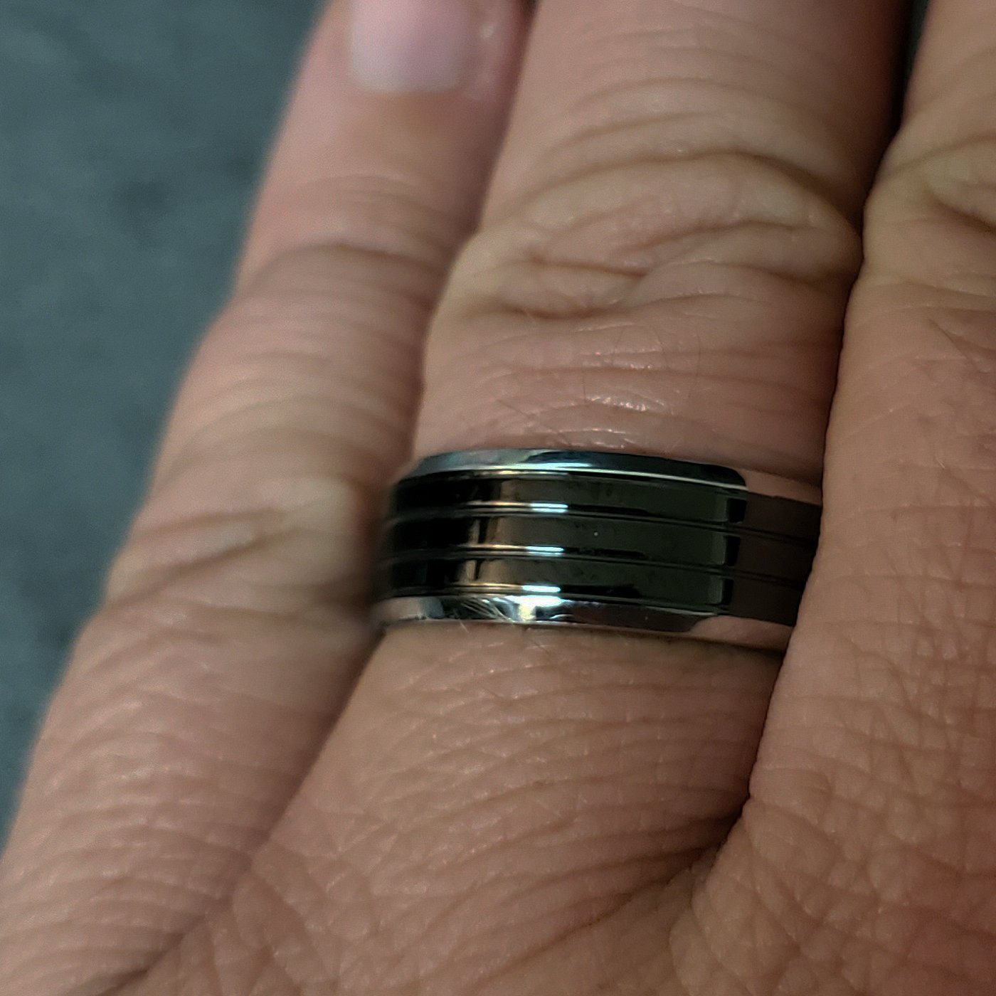 ThinkEngraved Promise Ring Personalized Men's Promise Ring - Black and Silver Double Grooved Stainless Steel