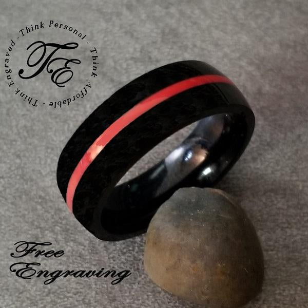 ThinkEngraved Promise Ring Personalized Men's Promise Ring - Black With Red Line Groove Stainless Steel