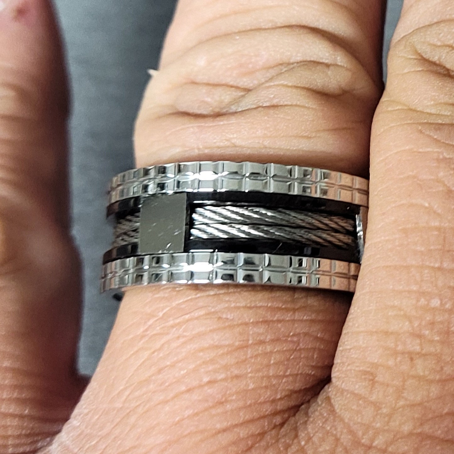 ThinkEngraved Promise Ring Personalized Men's Promise Ring - Double Wire Cable Inlay Stainless Steel