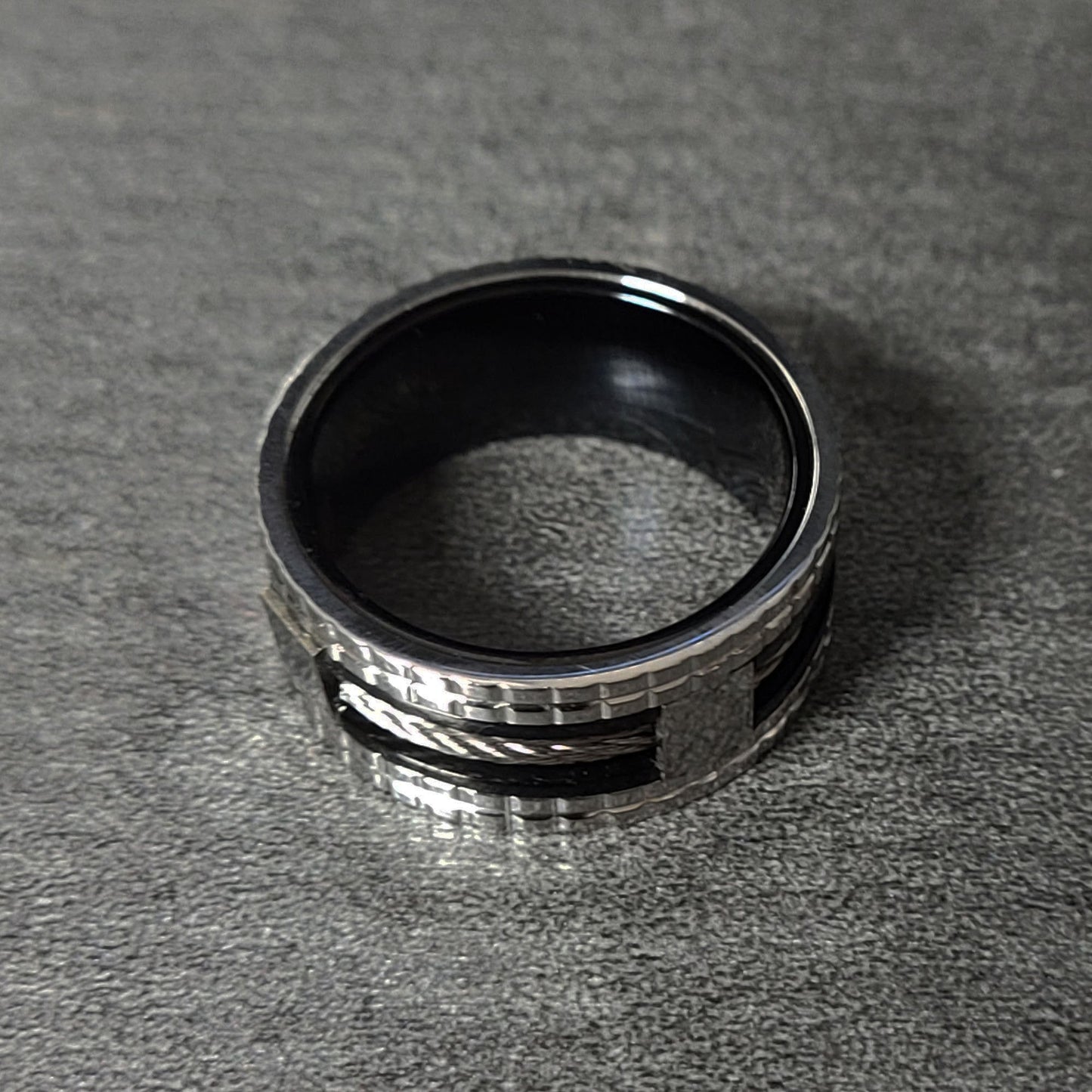 ThinkEngraved Promise Ring Personalized Men's Promise Ring - Double Wire Cable Inlay Stainless Steel