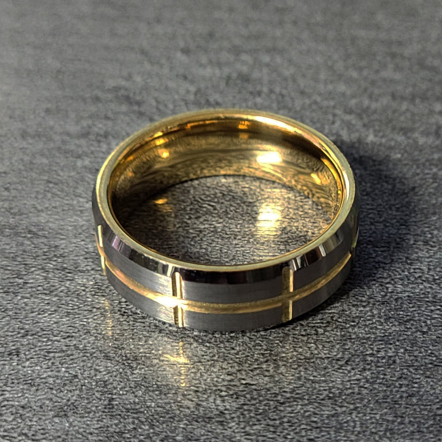 ThinkEngraved Promise Ring Personalized Men's Promise Ring - Grooved 14k Gold Over Real Tungsten