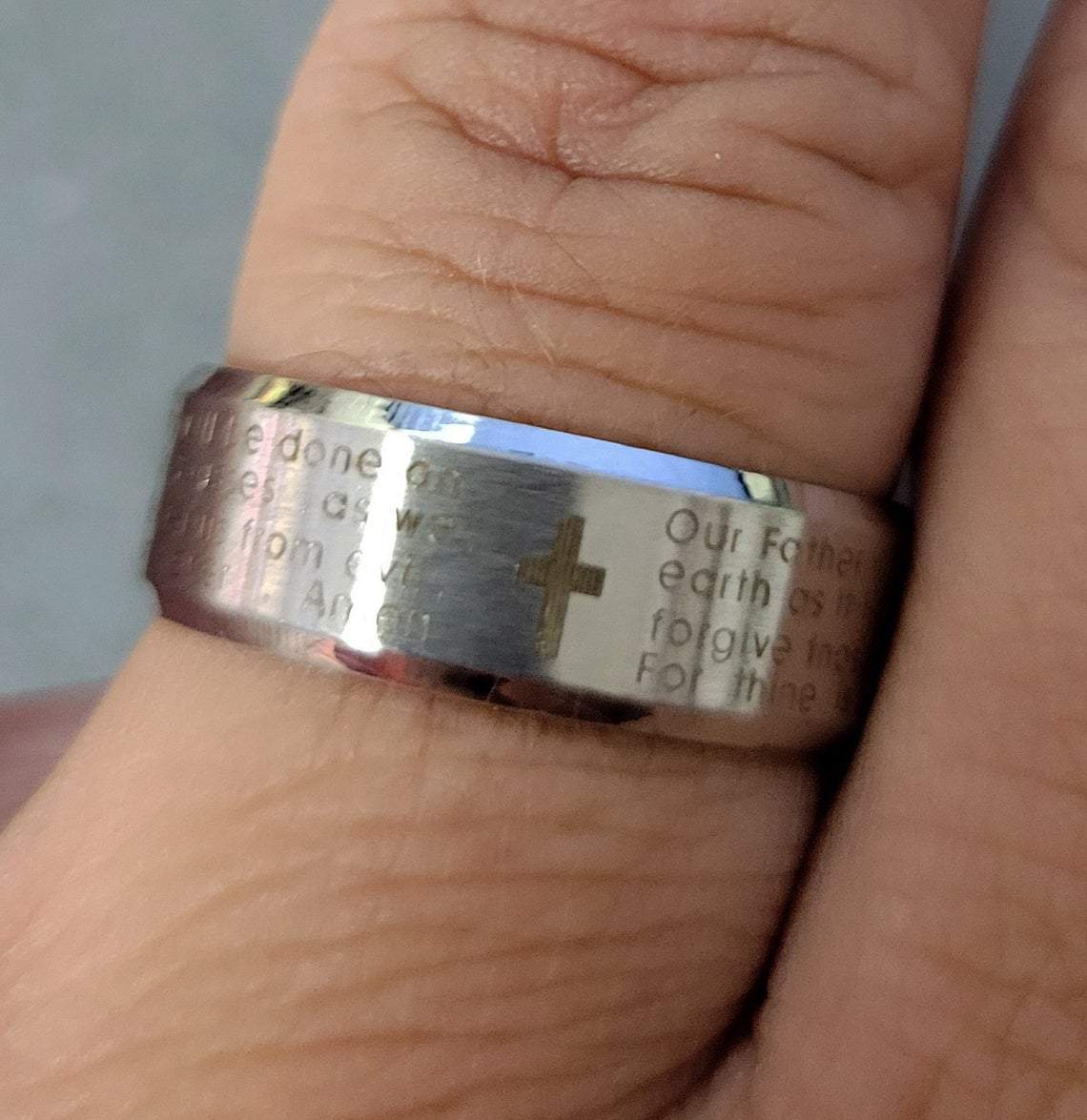 ThinkEngraved Promise Ring Personalized Men's Promise Ring - Lords Prayer Christian Cross Stainless Steel