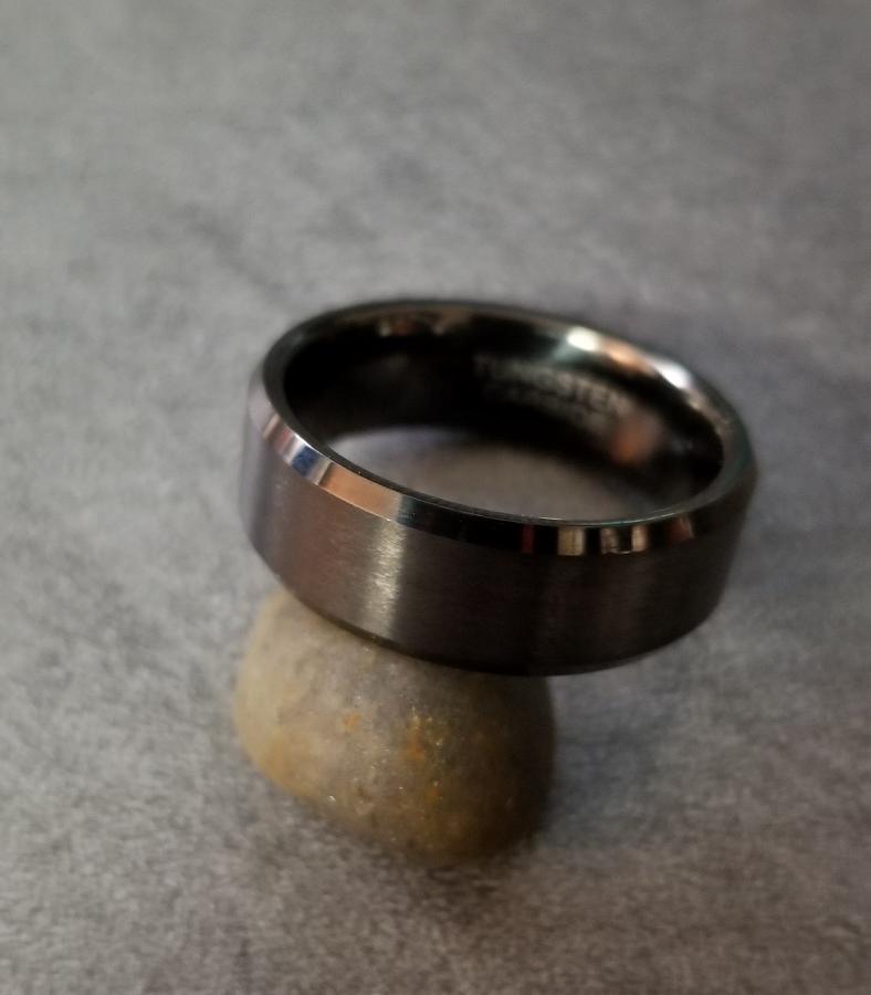 ThinkEngraved Promise Ring Personalized Men's Promise Ring - Matte Black Beveled Real Tungsten
