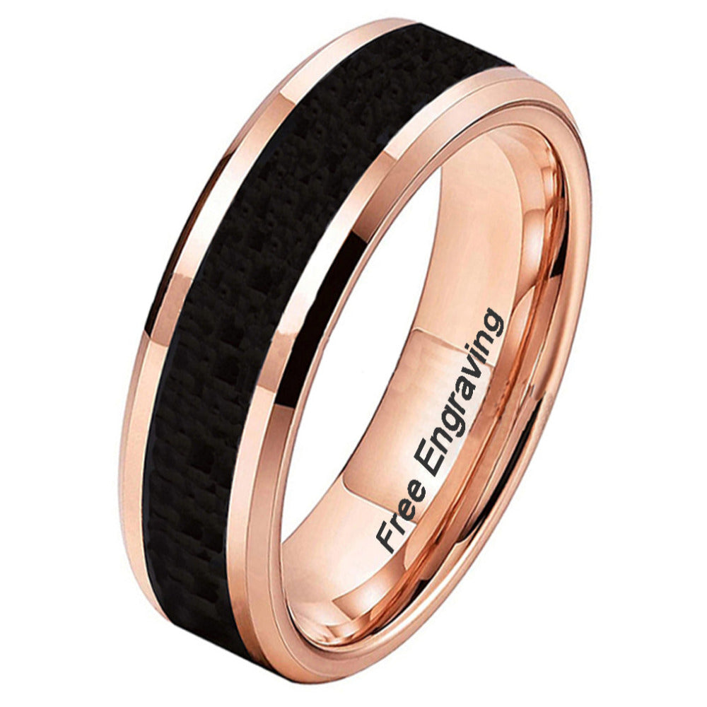 ThinkEngraved Promise Ring Personalized Men's Promise Ring - Rose Gold and Ceramic Inlay