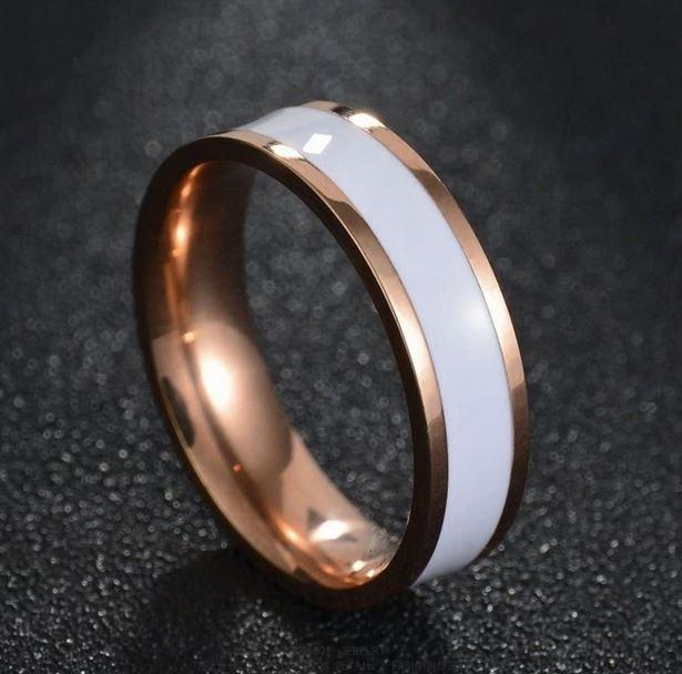 ThinkEngraved Promise Ring Personalized Men's Promise Ring - White Ceramic Rose Gold