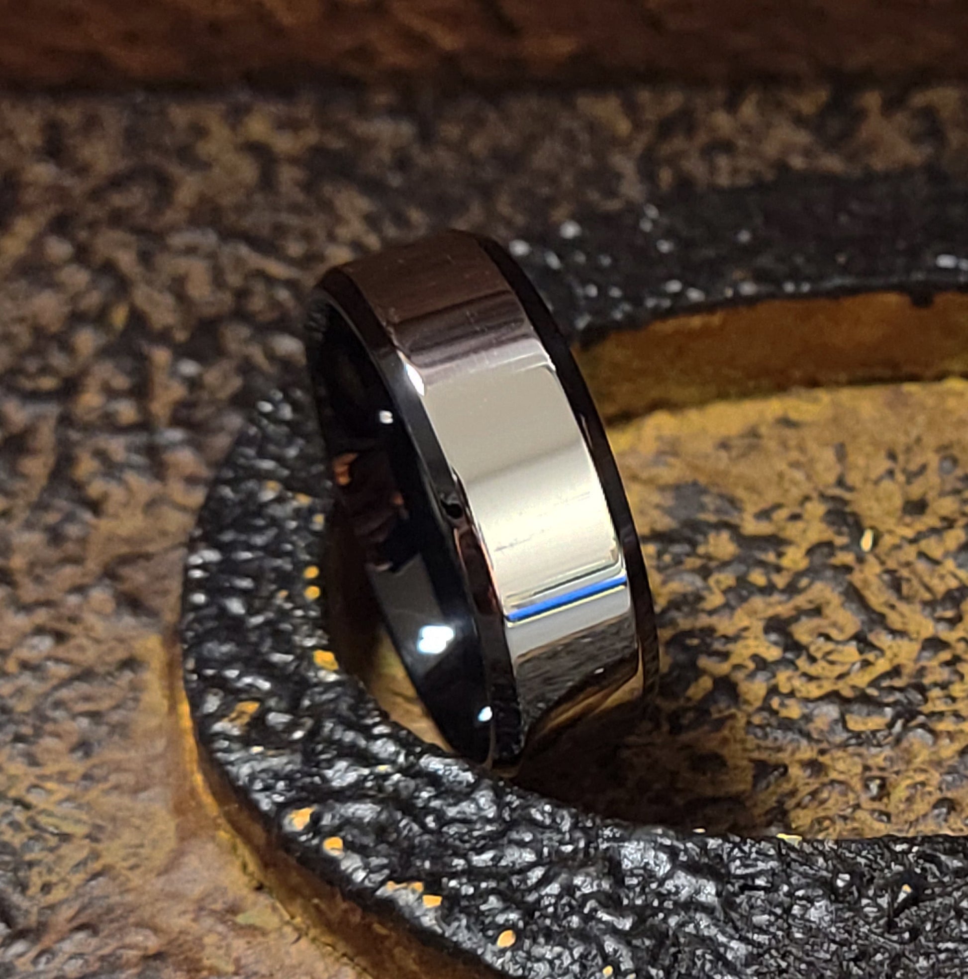 ThinkEngraved Promise Ring Personalized Men's Silver and Black Promise Ring - Engraved Handwriting Ring