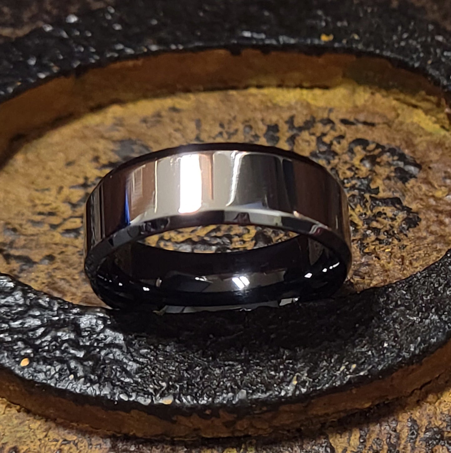 ThinkEngraved Promise Ring Personalized Men's Silver and Black Promise Ring - Engraved Handwriting Ring
