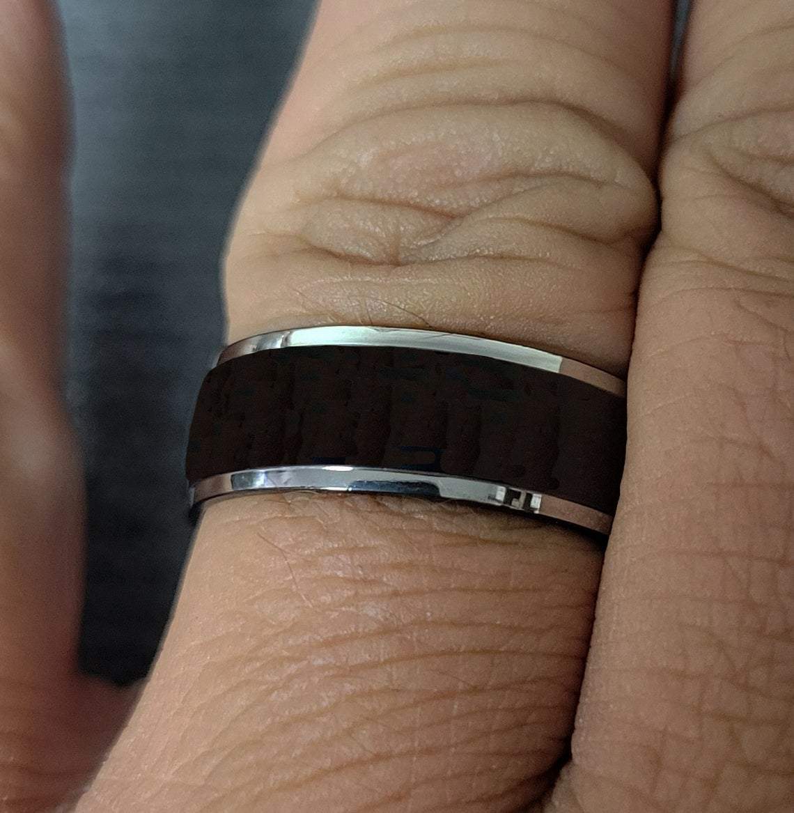ThinkEngraved Promise Ring Personalized Men's Titanium Promise Ring - Black With Silver Beveled Dome Band
