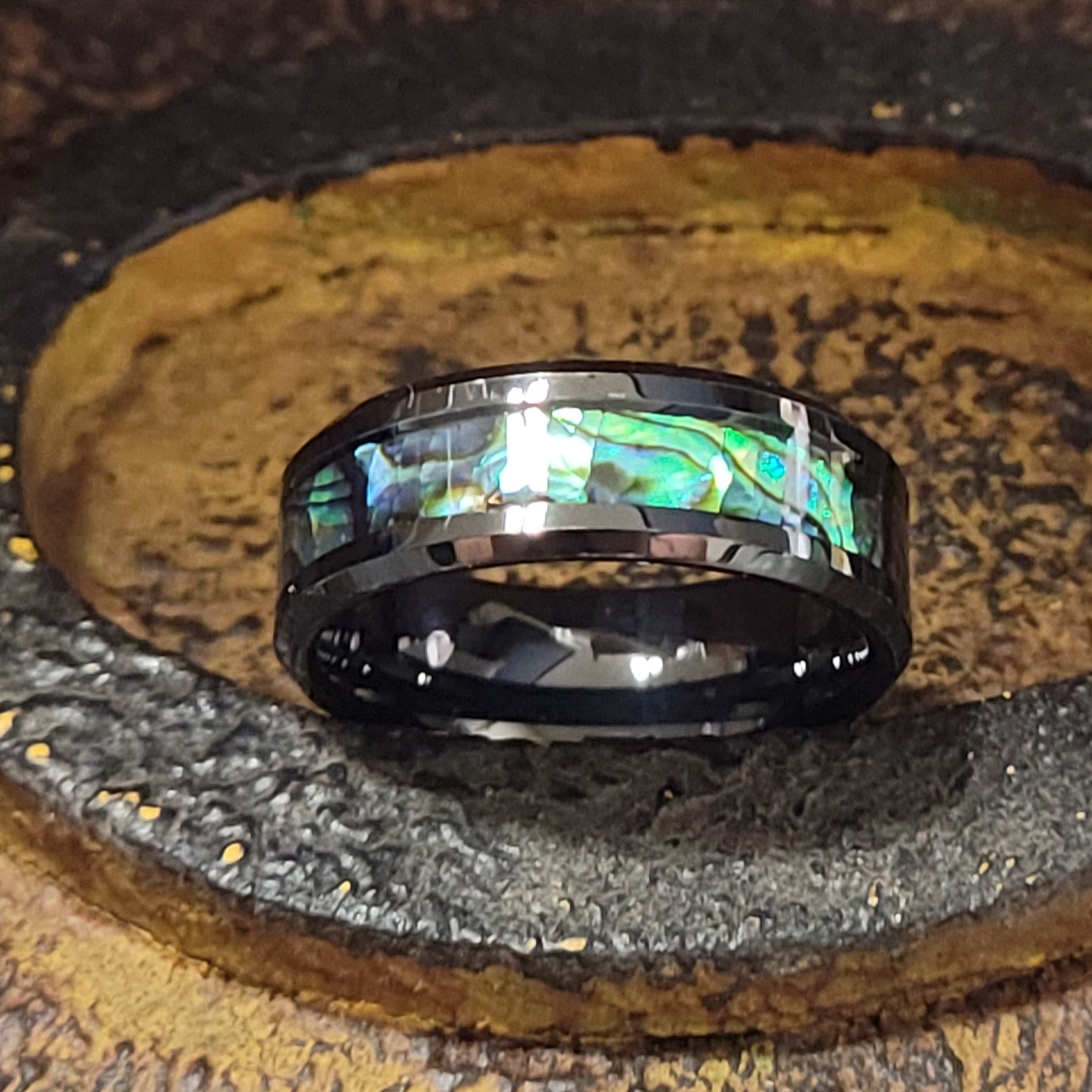 ThinkEngraved Promise Ring Personalized Men's Tungsten Abalone Promise Ring - Engraved Handwriting Ring