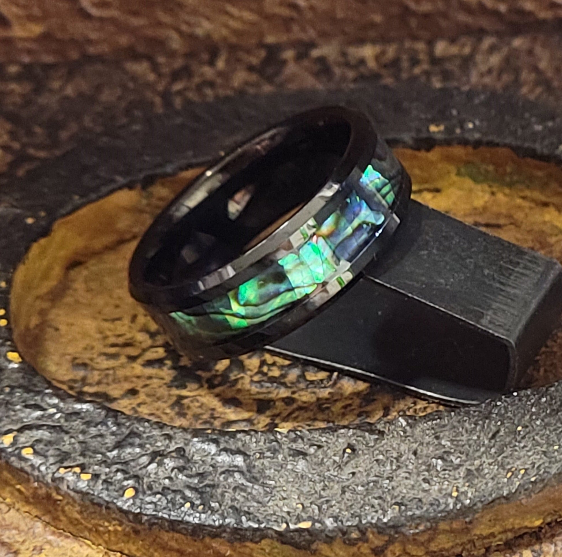 ThinkEngraved Promise Ring Personalized Men's Tungsten Abalone Promise Ring - Engraved Handwriting Ring