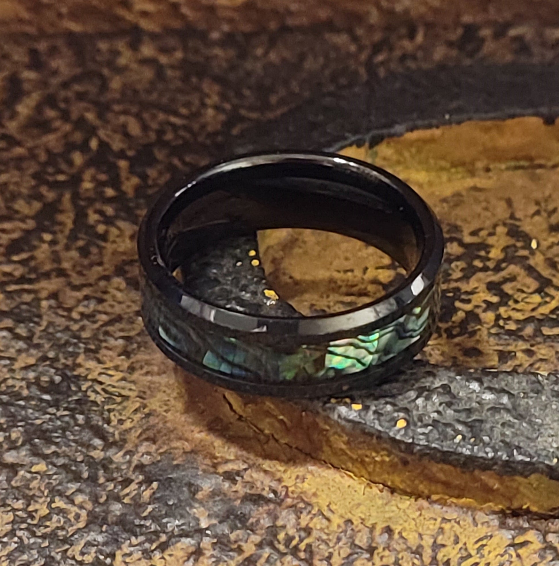 ThinkEngraved Promise Ring Personalized Men's Tungsten Abalone Promise Ring - Engraved Handwriting Ring