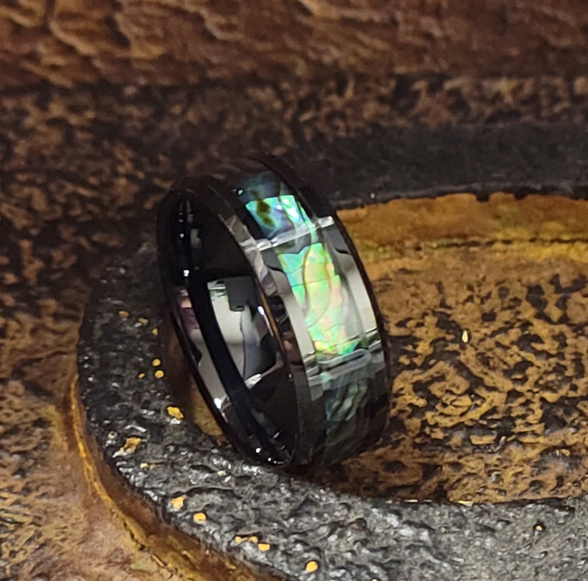 ThinkEngraved Promise Ring Personalized Men's Tungsten Abalone Promise Ring - Engraved Handwriting Ring