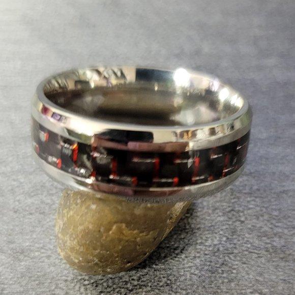 ThinkEngraved Promise Ring Personalized Women's Promise Ring - Carbon Fiber Inlay Stainless Steel