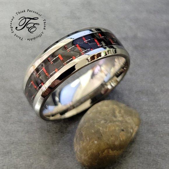 ThinkEngraved Promise Ring Personalized Women's Promise Ring - Carbon Fiber Inlay Stainless Steel
