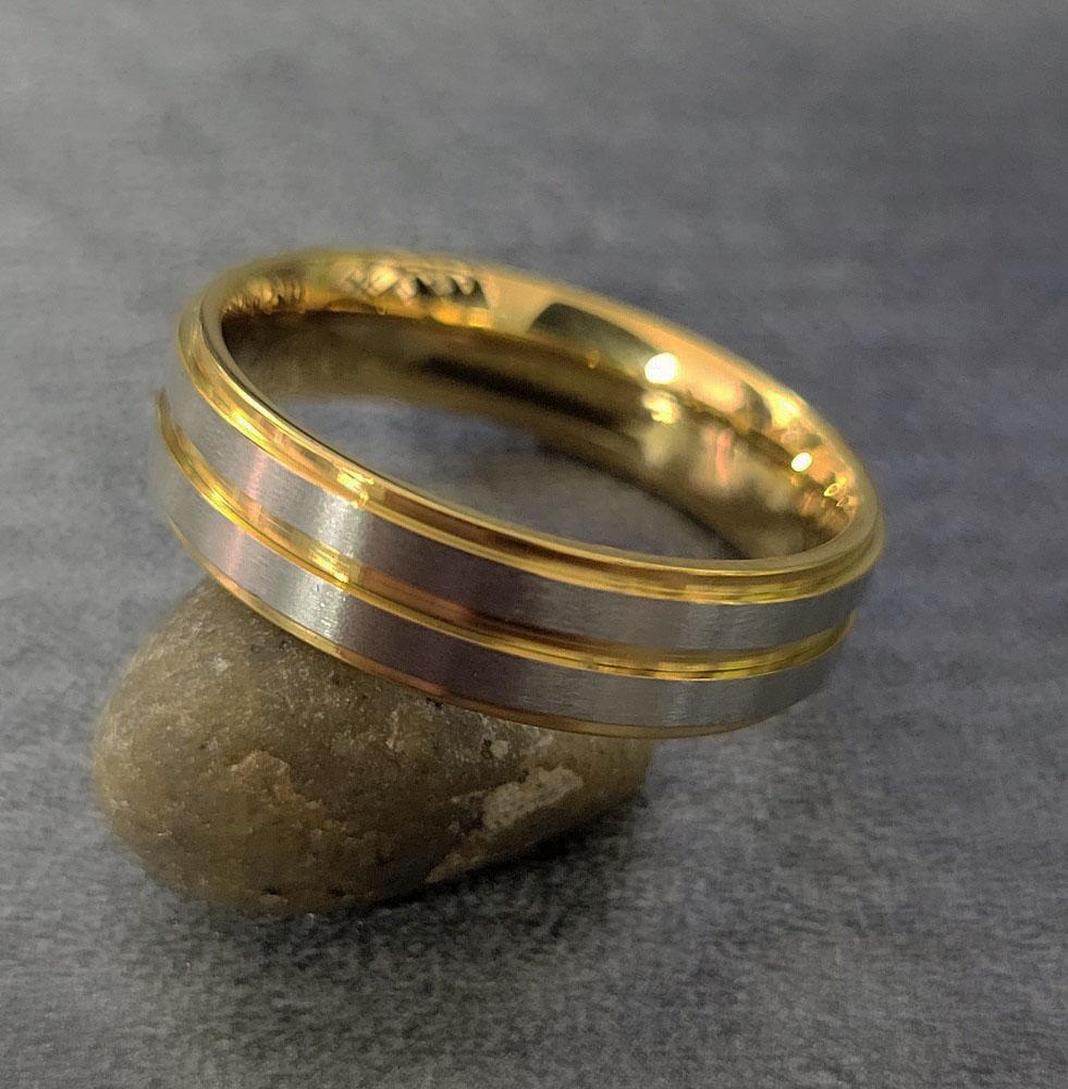 ThinkEngraved Promise Ring Personalized Women's Promise Ring - Center Groove 14k Gold Over Stainless Steel