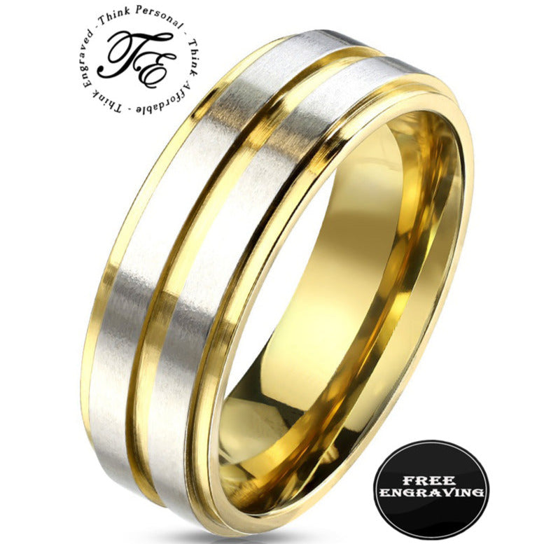 ThinkEngraved Promise Ring Personalized Women's Promise Ring - Center Groove 14k Gold Over Stainless Steel