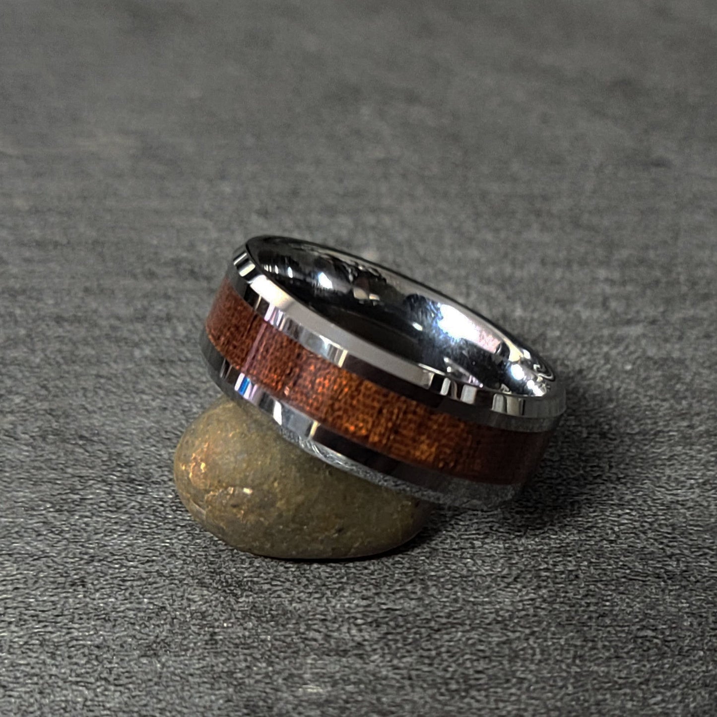 ThinkEngraved Rings Personalized Men's Tungsten Promise Ring - Silver With Wood Inlay