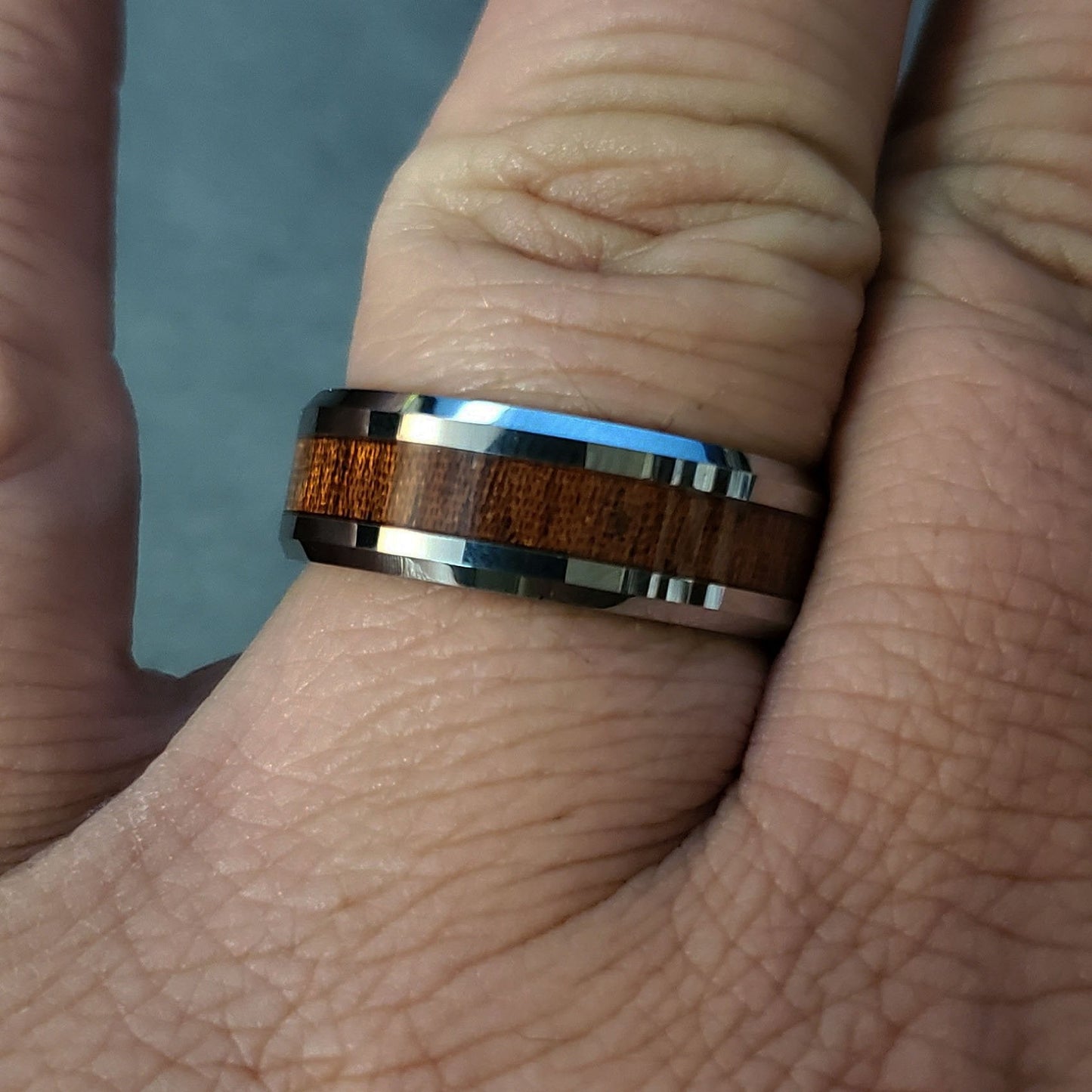 ThinkEngraved Rings Personalized Men's Tungsten Wedding Band - Silver With Wood Inlay